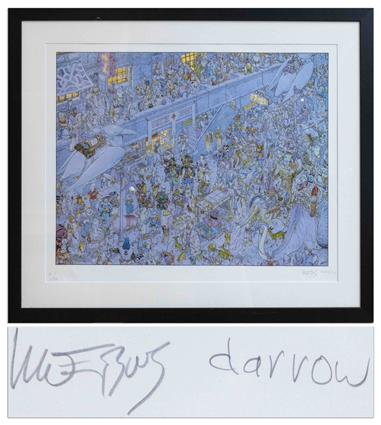 Moebius and Darrow Signed ''City of Fire - The Street'' Limited Edition Serigraph -- Large, Detailed Artwork Measures 37.5'' x 32.25'' Framed, in Near Fine Condition